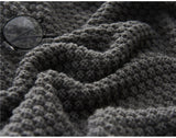 Close-up of the throw blanket to show the details of the knit pattern. 