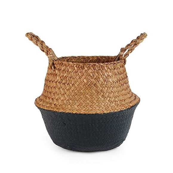 Seagrass basket with bottom half painted black.