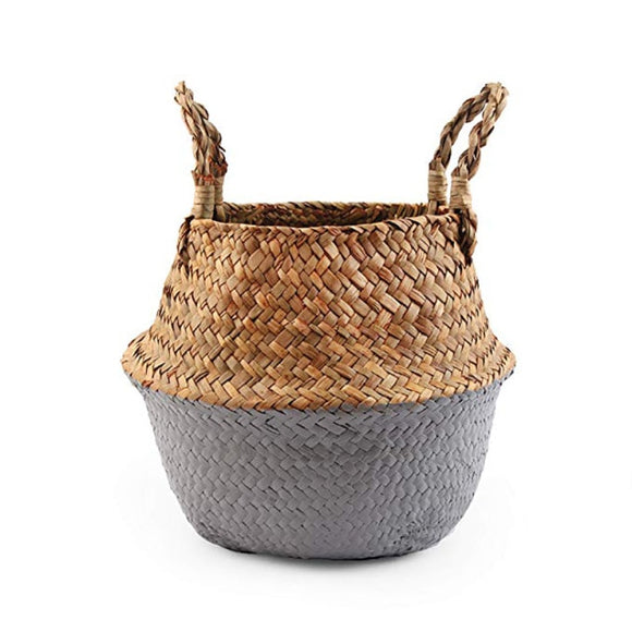 Seagrass basket with bottom half painted grey.